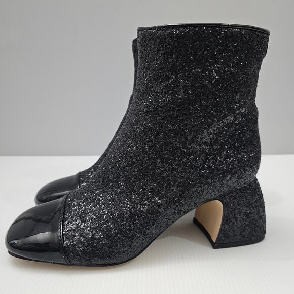 Circus By Sam Edelman Osten Ankle Bootie 7 Black Glitter Faux Leather Cap Toe - Picture 14 of 14